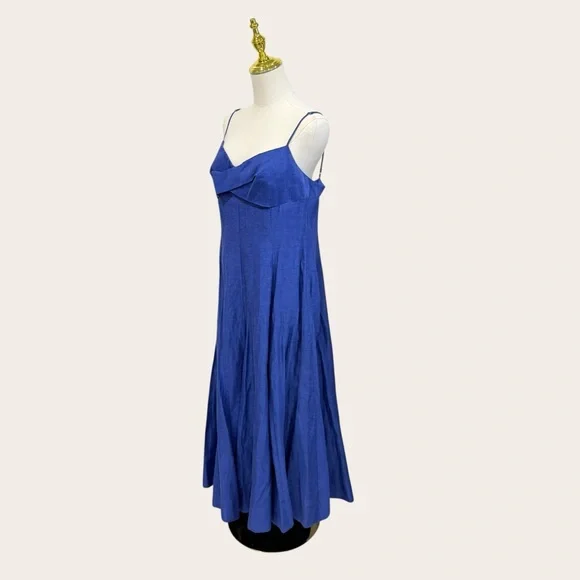 Muse by Marchesa SZ 12 Hydrangea A-Line Sleeveless Linen Blend Dress Agean Blue - Picture 9 of 16